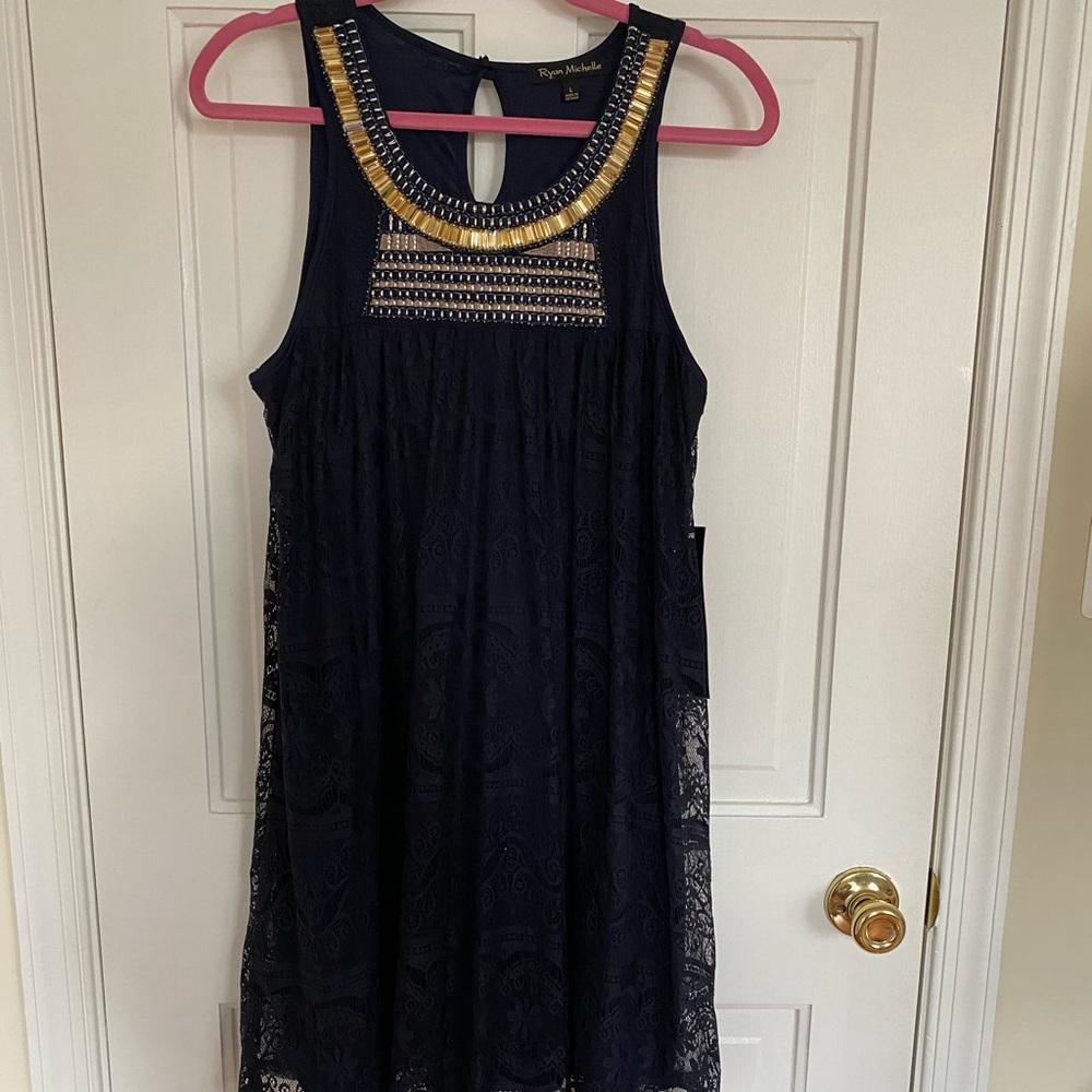 Navy lace sleeves dress